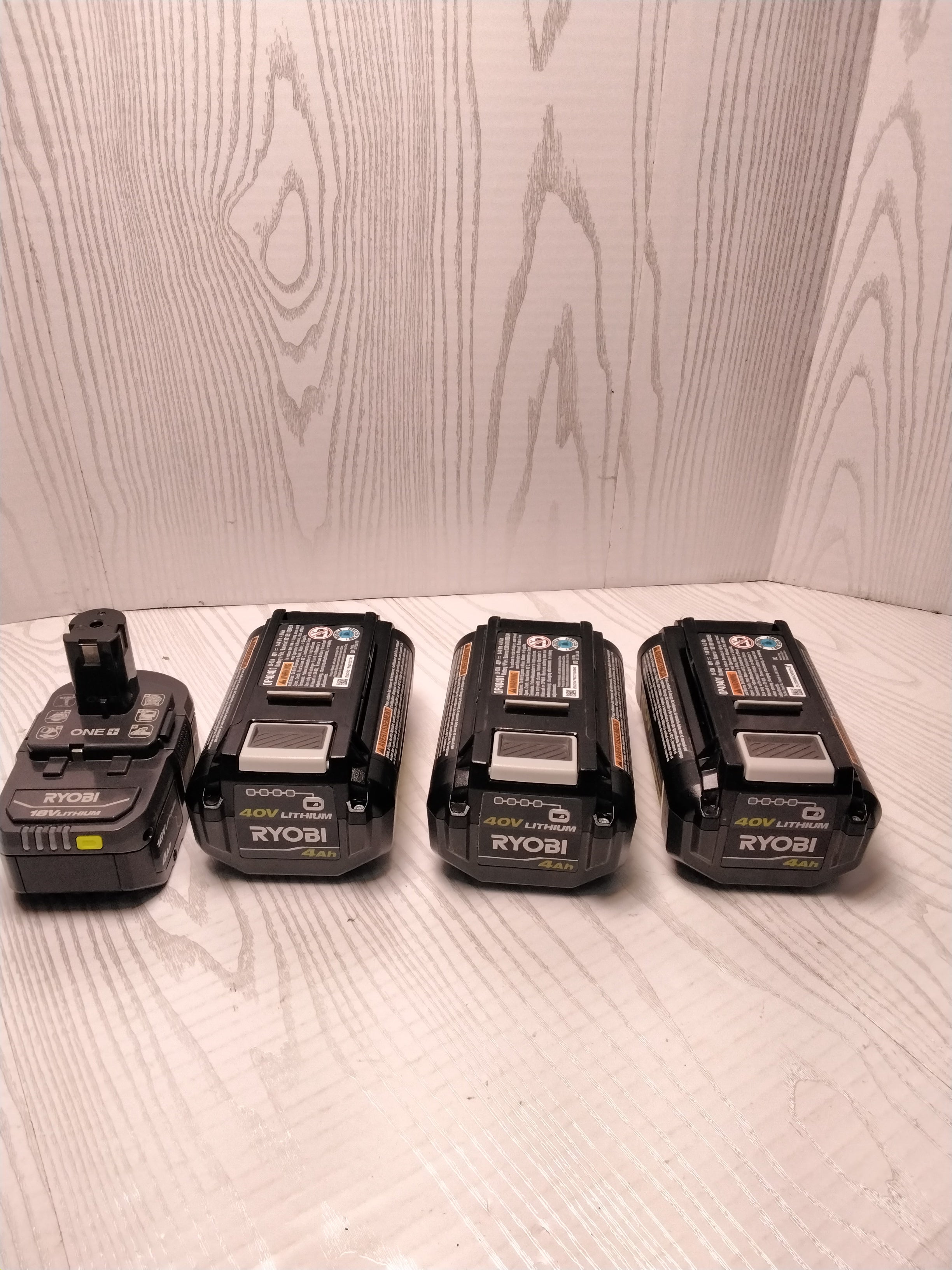 *FOR PARTS, READ* Set of 4 Ryobi Batteries - 3, 40v, 4AH & 1, 18v, 4AH (7855575236846)